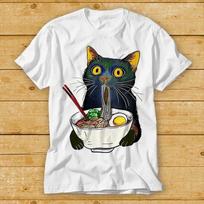 Raunisex Noodle Black Cat Foodie Lover Best Seller Gift Meme Tee T Shirt 2484 S