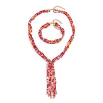 2 PCS Exaggerated Beaded Choker Necklace Versatile Women Collarbone Chain  Party raudona
