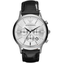 Emporio Armani AR2432 Vyriškas laikrodis su chronografu ir sidabriniu ciferblatu 43mm juoda