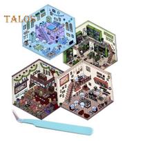 4 „pasidaryk pats“ 3D namo lipdukų su pincetu rinkiniai, streso mažinimo kraštovaizdžio lipdukai, saulės kambarys, biblioteka, katė, kavinė, kepyklėlė, telefonas, nešiojamas kompiuteris, dekoras B