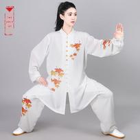 Women's Autumn/Spring Tai Chi Suit: Gradient Maple Leaf Shawl 3-Piece Set for Performance & Practice XS
