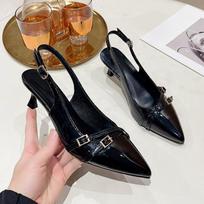 New Style High-heeled Pointed-toe One-strap Slip-on Sandals for Women, Single Shoes 35 juoda