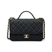 Chanel 25b Dvigubo C Logotipo Keturlapio Dobilas Pakabukas Auksinė Furnitūra Tekstūruota Blizgi Veršio Odos Paštininko Krepšys Moteriškas Juodas Basic+Dust Bag juoda