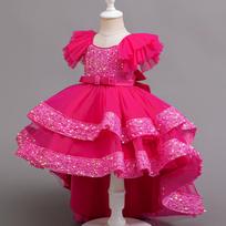Kids Girls Sequined Multi Layer Puffy Princess Dress For Birthday Performance 100cm raudona