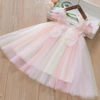 Rainbow Wing Tulle Girls Sleeveless Puffy Princess Kids Dress 90 smėlis