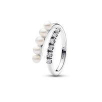 Pandora Geometric Design 925 Silver Pearl Synthetic Cubic Zirconia Ring Women's Silver Silver 50 sidabras