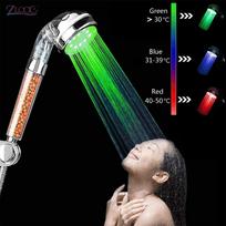 3 Color Changing LED Anion Spa Shower Head Temperature Control Bathroom High Pressure Water Saving Hand Shower Head ABS Plastic