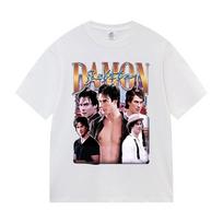 2025 Summer Damon Salvatore IanSomerhalder TV Drama Pattern for Women Retro Gothic Oversized 100% Pure Cotton Printed T-shirt XL