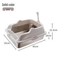 Stainless Steel High-Edge Anti-Splash Cat Litter Box with Footrest Includes Shovel