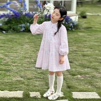 LUSON Girls' Long-Sleeve Plaid Princess Dress 150