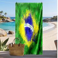 Brazilijos nacionalinės futbolo rinktinės spausdintas paplūdimio rankšluostis Greitai džiūstantis minkštas rankšluostis Nešiojama didelė stačiakampė paplūdimio antklodė kelionėms, baseinui 70cmx140cm(27x55inch)