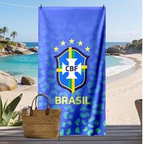 Brazilijos nacionalinės futbolo rinktinės spausdintas paplūdimio rankšluostis Greitai džiūstantis minkštas rankšluostis Nešiojama didelė stačiakampė paplūdimio antklodė kelionėms, baseinui 70cmx140cm(27x55inch)