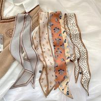 4 vnt. šilko pojūčio siauros šilkinės skarelės plaukų juostelės moterims pavasarinės plaukų rankinės riešo bandana foulard juostelės plaukų aksesuarai 90x6 gray