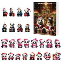 Premium-Christmas Advent Calendar With Santa Hats Christmas Tree Decorations Acrylic Mini Xmas Tree Panda Pendant For Home Decor