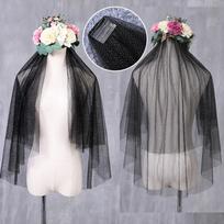 Bridal Lace Veil Floral Dots Tulle Veil with Comb Photo Props Party Headwear