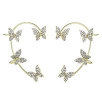 2Pcs Ear Clips Butterfly Decor Rhinestone Earrings Easy to Wear Shiny Non-Piercing Ear Cuffs Daily Wear Party Accessories auksinė