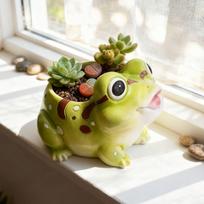 Cute Cartoon Frog Flower Pot Succulent Plant Decorative Planters Device Creative Personality Desktop Potted Plant Ornament beige