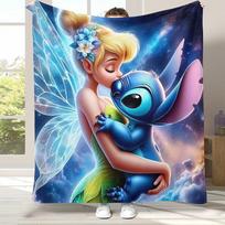 Animacinis Lilo ir Stitch Angelas Flanelinis pledas, Itin minkštas šiltas pliušinis apklotas namams, miegamajam, lovai, sofai, kempingui, iškylai, dovana 75x90cm