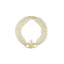 Vivienne Westwood Three Row Pearl Bas Relief Choker Three Row Pearl Necklace Women's Gold 63030007R117R117 auksas