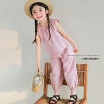 Kids Girls Two Piece Set Tank Top And Long Pants Casual Summer Sleepwear 80cm rožinė