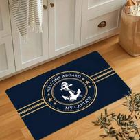 VIKAMA Nautical Anchor Door Mat,  Welcome Aboard My Captain  Non-Slip Absorbent Entrance Rug, Navy Blue Washable Floor Carpet 60cm x 90cm brown