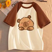 Capybara Kapibara shirt female kawaii Grunge women graphic t-shirt Comfortable University Graphic korean clothes Pastel XS brown