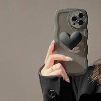 Black Love Ins Jane Heart 3D apyrankės telefono dėklas Silikoninis banguotas dangtelis skirtas iPhone 13 Pro Max 12 11 Xsmax X Xr 8 7 Plus galinis dangtelis For iphone 12promax gray