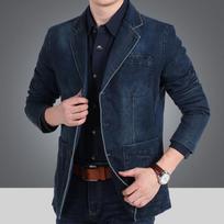 Vyriškas džinsinis švarkas Vyriška mada Medvilninis vintažinis kostiumas Viršutiniai drabužiai Vyriškas mėlynas paltas Džinsinis švarkas Vyriškas Slim Fit Džinsinis švarkas 2XL tamsiai mėlyna spalva
