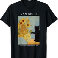 Funny Van Gogh Sunflowers Cat Meme Van Gogh Art Graphic Men Women Kids T-Shirt S juoda