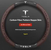 UDXKW1 Car Carbon Fiber Leather Anti-Slip Steering Wheel Cover For Tesla Cybertruck Beast Roadster Model 3 Model Y Model S Model X