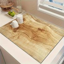 1Pcs Rubber Drying Mat With Wood Grain Print For Coffee Shop Restaurant Kitchen Carpet Tableware Durable Diatom Mud Table Mat Pet Mat Coffeeware 30*40cm beige