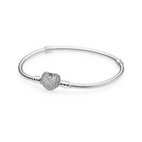 Pandora Brilliant Heart Shape Chain Clasp 925 Silver Cubic Zirconia Bracelet Women's Silver 590727CZ16 sidabras