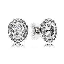 Pandora Oval Pave Design - Stud Earrings Women's Silver 296247CZ sidabras