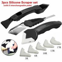 3-Piece Silicone Scraper Set with 5 Interchangeable Pads for Caulking and Grouting gray