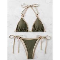 Women green halter micro ring string bikini sets two pieces tie thong swimsuit Swimwear bathing suit beach outfits biquini S žalia