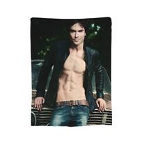 Damon Salvatore The Vampire Diaries Blankets Flannel Spring/Autumn Ian Somerhalder Warm Throw Blankets for Sofa Couch Bedspreads XL200x150cm