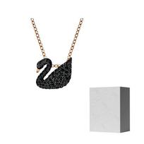 Swarovski dirbtinio kristalo akmuo, rožinio aukso spalvos padengti karoliai moterims, juodi F (One Size Fits All)-Camellia Embossed Gift Box juoda