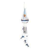 Blue Sailboat Hanging Wind Chime for Outside Handcrafted Nautical Wind Chime for Outdoor Porch Patio Garden Window Decor A