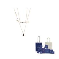 Swarovski Faux Crystal Stone Double Layer Necklace Womens Black F-Original Brand Box And Bag juoda