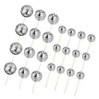 24pcs Discos Mirror Ball Cake Inserts Cupcake Toppers Ornament for Themed Parties Stylish Celebration Cake Accessories 1 sidabras