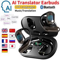 AI Translator Earphone Real-Time Translators Headphones 144 Languages Voice Translator Wireless Bluetooth Earphones For Travel Business Learning Black juoda