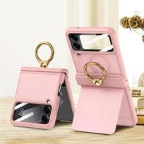 „Samsung Galaxy Z Flip 4 Case Ultra“ - plonas paprastos odos magnetinis vyris piršto žiedo laikiklio laikiklis veidrodinė plėvelė, atsparus smūgiams dangtelis For Samsung Z Flip 4 rožinė