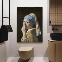 Humor Woman Bad Smell Toilet Poster Canvas Painting Wall Art Print Funny Bathroom Decor Vintage Style Poster Cuadros 21*30cm No Frame