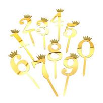 10 Pcs Gold Shiny Number Cake Toppers 0-9 Numbers Golden Picks with Crown DIY Cupcake Decoration for Birthday Party Wedding Anniversary 1 Set