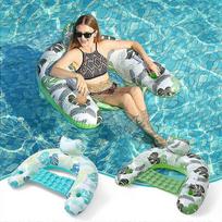 Inflatable Pool Float Lounger, Comfortable Sling Seat, Back Rest, Cup Holder, Dry Cover Floatie Pool Party Beach Lake Durable mėlyna