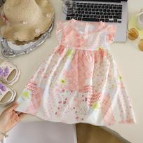 Korean Style Sweet Floral Puffy Princess Summer Dress For Little Girls 80cm rožinė