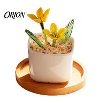 No Maintenance Plant Glazed Potted Plants, Mini Succulents Decor for Desk Tabletop, Glass Long-lasting Artificial Greenery with Stable Base C