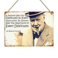 WINSTON CHURCHILL QUOTE Retro Metal Sign Wall Plaque Man Cave British Bar pub 20X30CM beige
