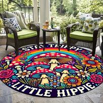 VIKAMA Stay Trippy Little Hippie Round Area Rug Psychedelic Mushroom Flower Non Slip Floor Mat for Living Room Patio Rug 60cmx60cm