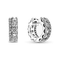 Pandora 925 Silver Pavé Pave Side-by-side Double Hoop Earrings Women's Silver 290058C01 sidabras